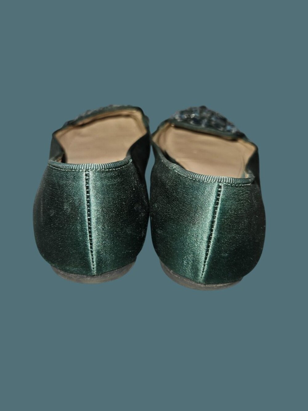 Tory Burch Green Satin Delphine T Logo Embellished Ballet Flats Size 8M - Picture 2 of 14